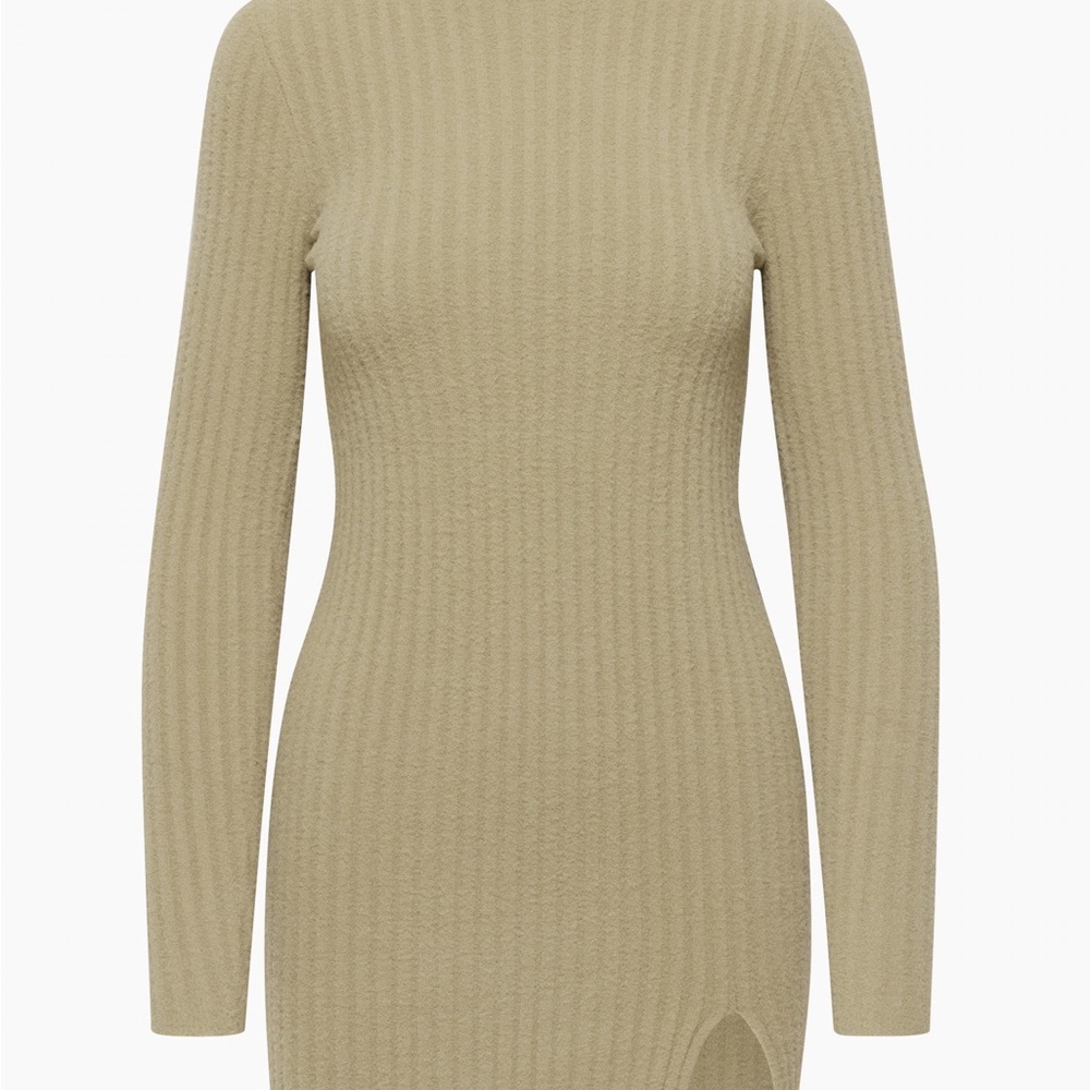 Aritzia Wilfre Free Hush Knit Station Taupe Long Sleeve Dress